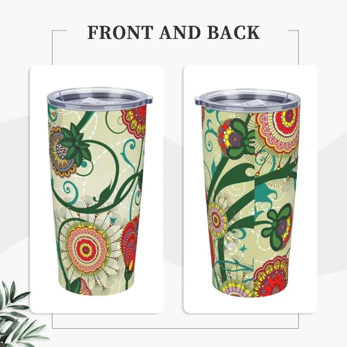 Vista 4 de Evealyn Vaso de acero inoxidable de 20 onzas con estampado floral vintage con tapa y pajita, taza de café reutilizable de viaje para bebidas frías