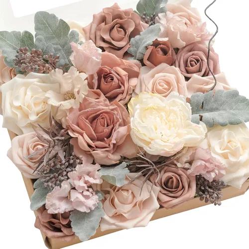Vista 12 de Ling's moment Caja de flores artificiales de color rosa, sorbete tropical Grn-sorbete Tropical