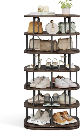 Vista 8 de VASAGLE Zapatero de 7 niveles, torre giratoria para zapatos, organizador de armario de zapatos, estante para zapatos, 28-35 pares, 23.6 x 23.6 x