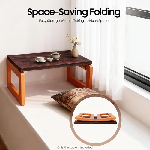 Vista 5 de DYRABREST Mesa de centro plegable, mesa de picnic baja portátil de madera, mesa plegable de té y aperitivos para desayuno, mesa de café plegable