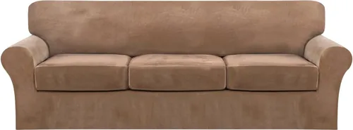 Vista 24 de FantasDecor Fundas de terciopelo para sofá de 2 piezas para sala, con cojín individual, protector elástico de muebles para mascotas, lavable a Negro