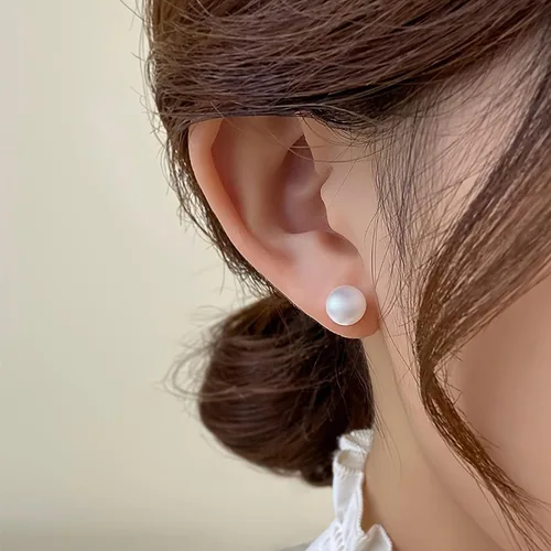 Vista 2 de Aretes de perlas de imitación blancas, delicados 12 pares de aretes de perlas para mujer, aretes clásicos y elegantes para mujer