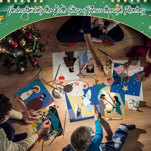 Vista 5 de Kosiz Paquete de 10 Escenas de Natividad Navideñas para Pintar por Números para Niños y Adultos de 8x8 Pulgadas, Kits de Pintura al Óleo de Navidad