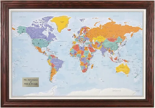 Vista 20 de Póster personalizado en lienzo enrollado con mapa del mundo, arte de pared con chinchetas – Grande 24" x 36" mapa del mundo de océanos azules