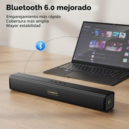 Vista 6 de Monster Altavoces de computadora S220 para PC de escritorio, altavoces de PC de 2.0 canales con diafragma de graves dual, Bluetooth 6.0 y barra