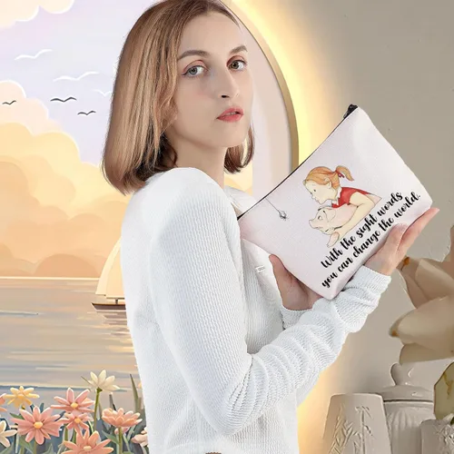 Vista 5 de LEVLO Bolsa de cosméticos de dibujos animados de cerdo Wilbur y helecho Spider Charlotte Fans regalo con las palabras de vista que puedes cambiar