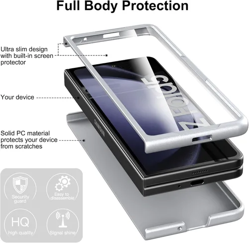 Vista 3 de Funda delgada para Galaxy Z Fold 5, [película de pantalla frontal dura transparente incorporada + parte trasera de policarbonato duro]