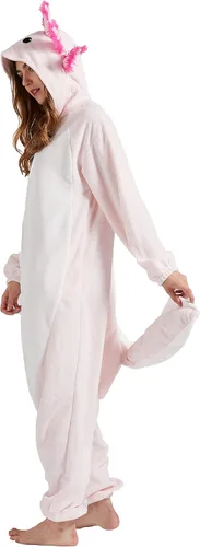 Vista 4 de DELEY Unisex Axolotl Onesie Adult Halloween Costume Anime Axolotl Cosplay Pajamas Warm Sleepwear Homewear
