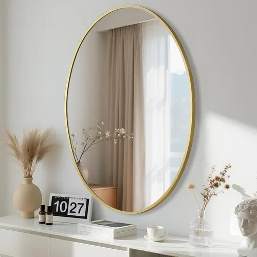 Vista 8 de Espejo ovalado negro para baño, espejo de baño ovalado de 22 x 30 pulgadas con marco de metal cepillado, espejo de tocador decorativo montado