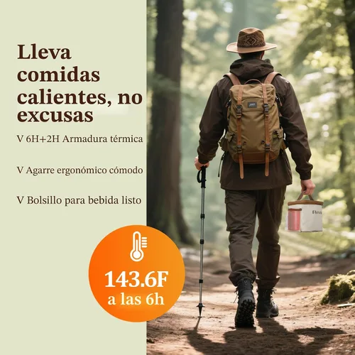 Vista 5 de Tarro de comida aislado de 40 onzas con 2 compartimentos, termo a prueba de fugas para comida caliente, boca ancha, acero inoxidable, incluye Negro