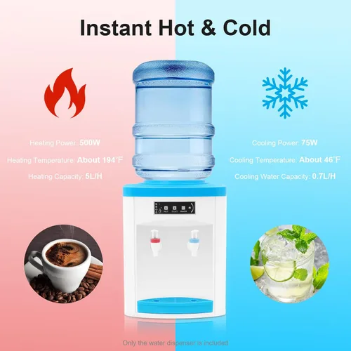 Vista 3 de Enfriador de agua de carga superior con agua fría caliente y temperatura ambiente, dispensador de agua para oficina en casa, dormitorio, dispensador