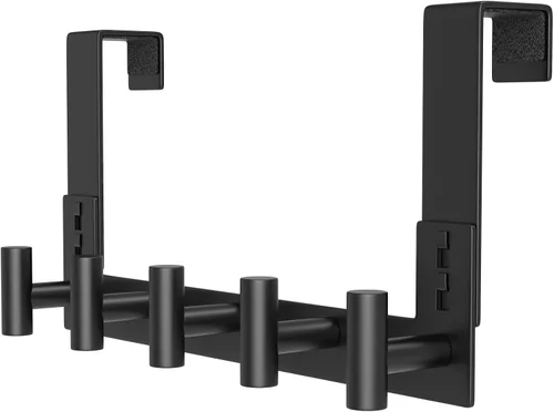 Vista 14 de HUFEEOH Paquete de 1 soporte negro para puerta con 4 ganchos en T