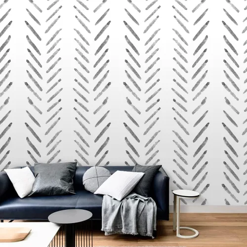 Vista 2 de Papel tapiz autoadhesivo para despegar y pegar, diseño de espiga moderno, diseño de espiga, líneas geométricas, autoadhesivo, para baño, dormitorio
