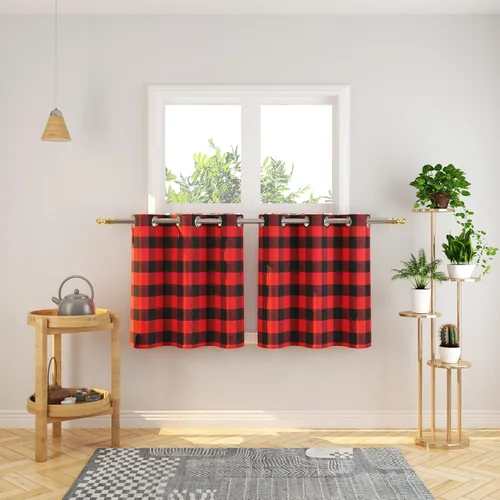 Vista 111 de Cortinas de 24 pulgadas de largo con diseño Buffalo Check Gingham Plaid para ventanas de cocina y baño, tratamiento para ventanas con 2 paneles