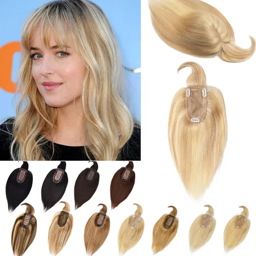 Vista 18 de Toppers de cabello humano real para mujeres con cabello delgado, 6 pulgadas, marrón oscuro
