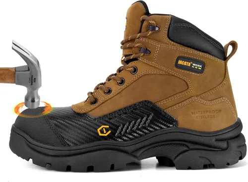 Vista 8 de Jacata Botas de trabajo impermeables de cuero con punta suave/de acero para hombre, resistentes al aceite/antideslizantes de 6 pulgadas con suela