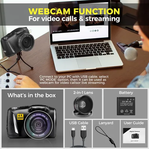 Vista 7 de Cámara digital con lente macro y gran angular 48MP 4K Autofocus Vlogging Cámara para fotografía Pantalla de 3.0 pulgadas Cámara compacta