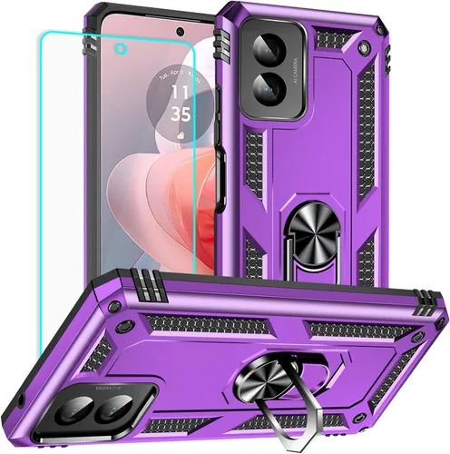 Vista 13 de Yiakeng Funda para Moto G Power 5G 2024 con protector de pantalla: [probada contra caídas de grado militar] Soporte de anillo a prueba de golpes