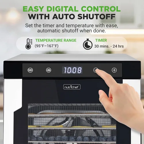 Vista 4 de NutriChef Deshidratador eléctrico de alimentos para encimera, 900 vatios de alta calidad, varios niveles: ahorra tiempo frente a 600 W. Haz carne