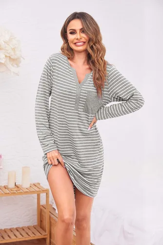 Vista 4 de Ekouaer Camisón o pijama de manga larga con cuello en V y botones para mujer