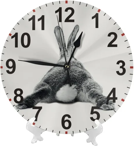 Vista 8 de Reloj de pared lindo conejo gris de 10 pulgadas, funciona con pilas, silencioso, sin tictac, reloj de pared redondo de cuarzo, para el hogar Lindo
