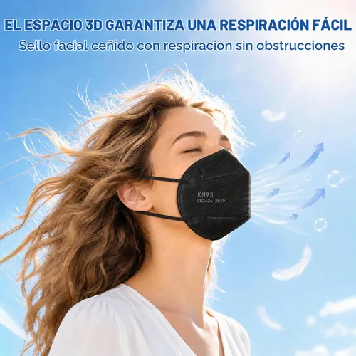 Vista 4 de ChiSip Mascarillas KN95 para adultos, mascarillas desechables de 5 capas Negro