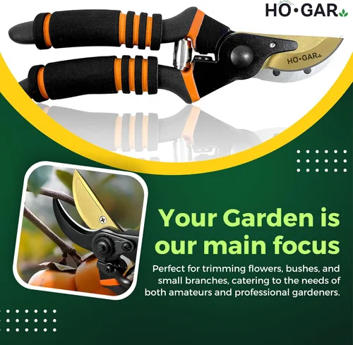 Vista 5 de HO.GAR Kit de tijeras de podar de titanio de alta calidad: podadoras manuales profesionales resistentes, tijeras de jardinería, tijeras ergonómicas.