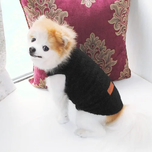 Vista 4 de Suéter para perro pequeño, chaqueta de forro polar sin mangas para invierno, ropa cálida para cachorros, abrigo de forro polar para Chihuahua Negro