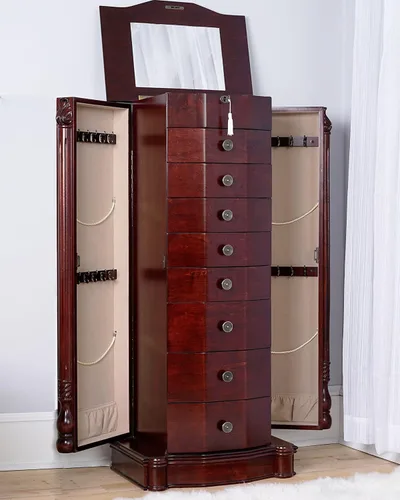 Vista 22 de Hives and Honey Florence Jewelry Armoire - Organizador de almacenamiento de joyas con 8 cajones forrados de fieltro, espejo de tocador, rollos