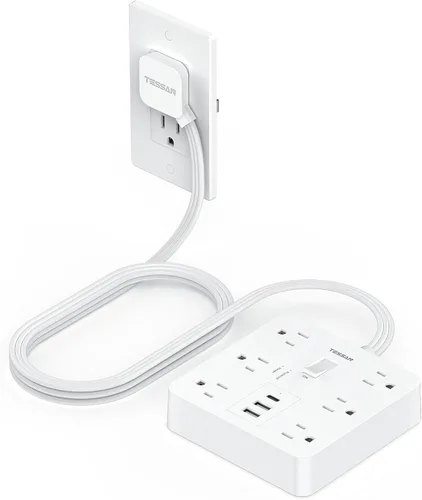 Vista 10 de TESSAN – Regleta de alimentación con USB, cable de extensión con 6 salidas ampliamente espaciadas 2100 Joules Surge Protector Power Strip, 6
