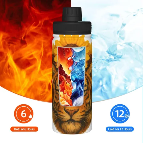 Vista 6 de Tiger and Sunflower Insulated Stainless Steel Kettle Print Funny Water Bottle Insulated Ideal for Sports and Travel