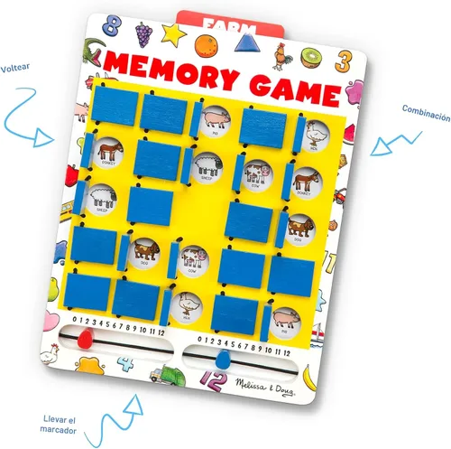 Vista 3 de Juego de memoria para viajes Melissa & Doug Flip to Win, juego de mesa de madera, 7 tarjetas de doble cara