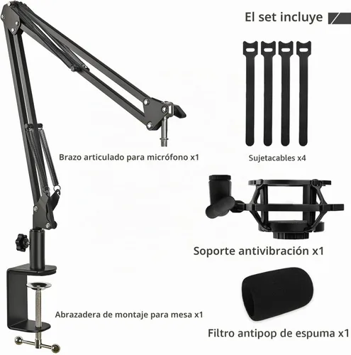 Vista 7 de Soporte de micrófono AT2020, brazo de micrófono ajustable con soporte de choque, parabrisas de espuma y bridas para cables, para AT2020 AT2020USB