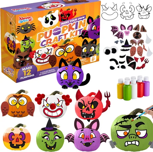 Vista 9 de Klever Kits Kit de decoración de calabaza para manualidades de Halloween, suministros de fiesta de actividades artísticas, recuerdos de fiesta