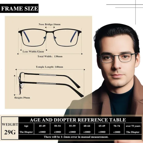 Vista 4 de LKEYE Gafas de lectura progresivas multienfoque para hombre, sin línea, transición, multifocal, luz azul, lentes de marco ancho de metal