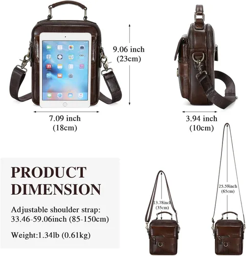 Vista 2 de BAIGIO Men's Genuine Leather Shoulder Bag Messenger Briefcase CrossBody Handbag Satchel Travel bag