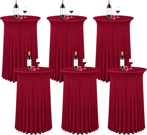 Vista 15 de fani Paquete de 6 faldas redondas de 32 x 43 pulgadas, falda de mesa de cóctel de elastano, ajustable con parte superior alta, mantel elástico