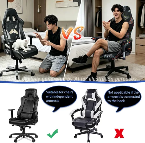 Vista 7 de Fundas para sillas de videojuegos, impresión 3D, elástica, reclinable, para computadora, con funda para reposabrazos (sin sillas) (A)