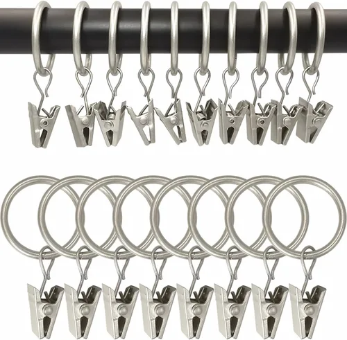 Vista 23 de WeeksEight Paquete de 44 anillos de cortina negros con clips, ganchos de cortina, ganchos de clip para colgar cortinas, lazos, sombreros, anillos