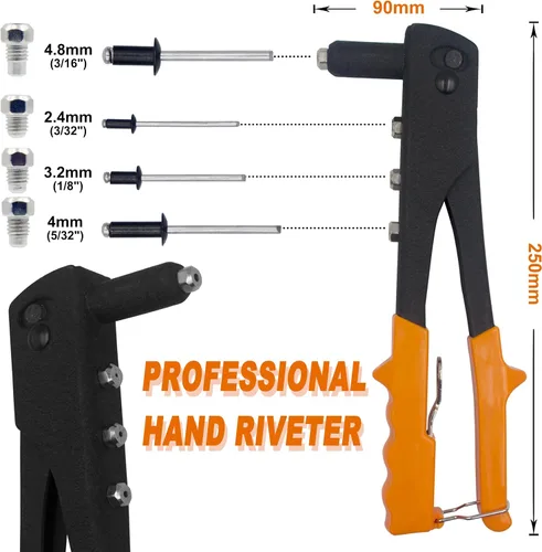 Vista 5 de ISPINNER Kit surtido de 225 remaches ciegos de aluminio negro con herramienta de remache manual resistente, 6 tamaños de remaches con divisor