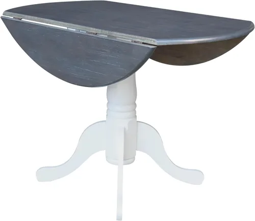 Vista 9 de IC INTERNATIONAL CONCEPTS Mesa de comedor de madera de hoja abatible de 42 pulgadas con 2 sillas con respaldo en X en blanco/gris jaspeado