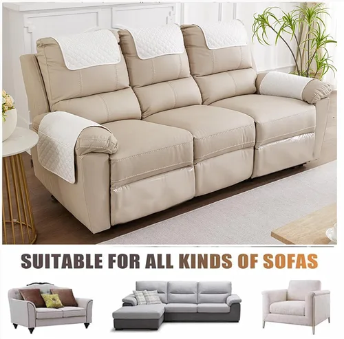 Vista 8 de Funda para Reposabrazos de Sofá, Funda para Reposacabezas de Silla Reclinable, Funda de Sillón con Bolsillos, Protector de Muebles Acolchado Beige
