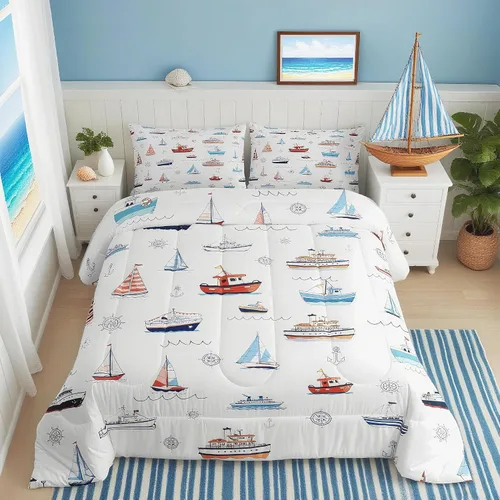 Vista 35 de Juego de edredón Lake House tamaño Twin, juego de ropa de cama náutica de navegación con ancla de 2 piezas para decoración de habitación de niños
