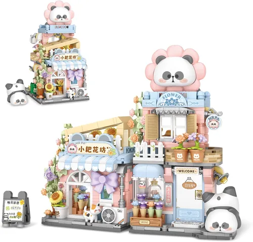 Vista 7 de Street View Cute Cat Shop Mini Bloques de Construcción, Juguetes de Construcción Creativos MOC Set de Construcción de Animales Lindos para Niñas