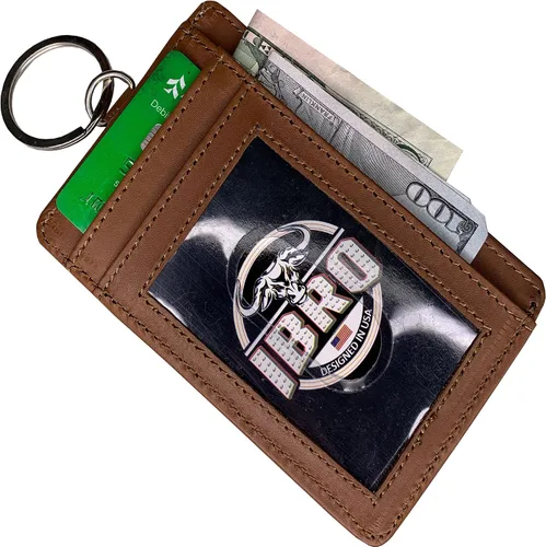 Vista 4 de IBRO Billetera delgada con bloqueo RFID para hombre con bolsillo para identificación, Beige Bronceado, Cartera Rfid
