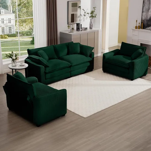 Vista 11 de Juego de sofá de 2 piezas de gran tamaño para sala de estar, sofá biplaza y sofá individual, asiento modular modular profundo de pana cómodos sofás