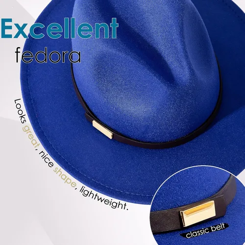 Vista 15 de Sombreros Fedora para hombre, sombrero Panamá de ala ancha con cinturón clásico Unisex Felt Fedora, Adjustable Fit, Breathable Sweatband, All-Day