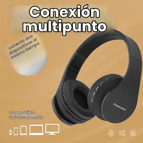 Vista 6 de PowerLocus - Audífonos inalámbricos Bluetooth para usar sobre las orejas, estéreo, plegables, con cable y micrófono incorporado para iPhone