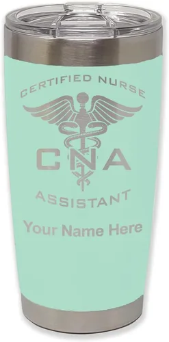 Vista 35 de LaserGram Vaso aislado al vacío de 20 onzas, asistente de enfermera certificada por CNA, grabado personalizado incluido (negro)