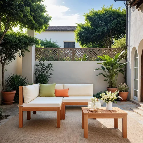 Vista 7 de Devoko - 4 sofás de madera de acacia pequeños para patio, 54 pulgadas de largo x 54 pulgadas de ancho